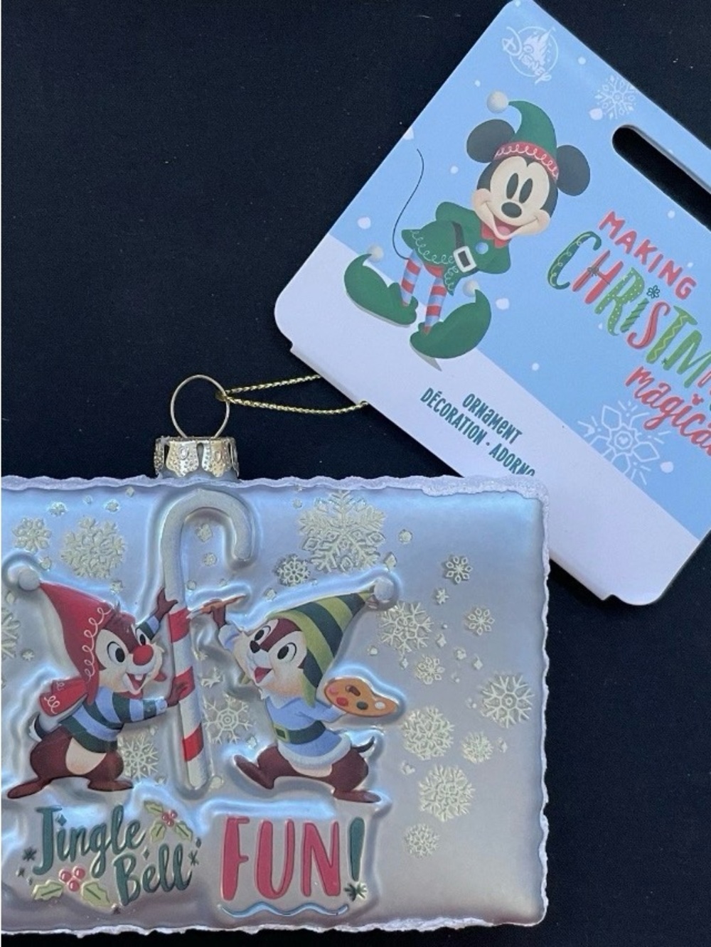Disney Silver Holiday Ornament with Red and Green Accents